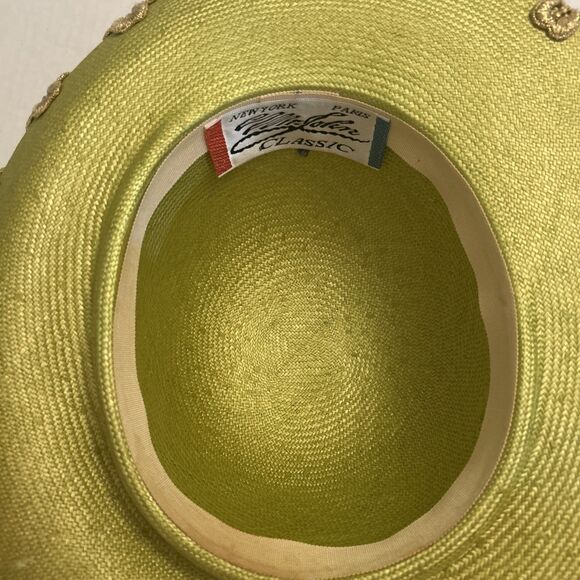 Mr John Vintage Hat 1980s style wide brim green gold white trim Flawed stained main image 14